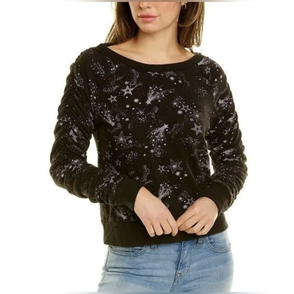 NWT Chaser Mystical Star Celestial Print Shirred Raglan Boat Neck Knit T…